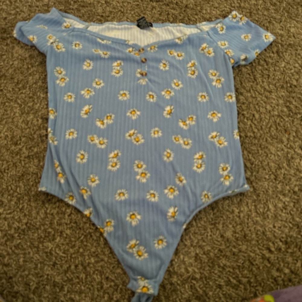 Forever 21 Blue and Yellow Floral Bodysuit